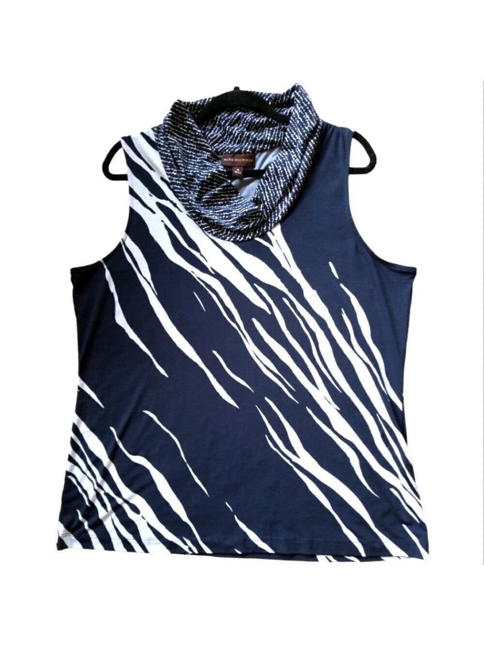 Dana Buchman Sleeveless Tunic Navy and White Marble Design Size XL